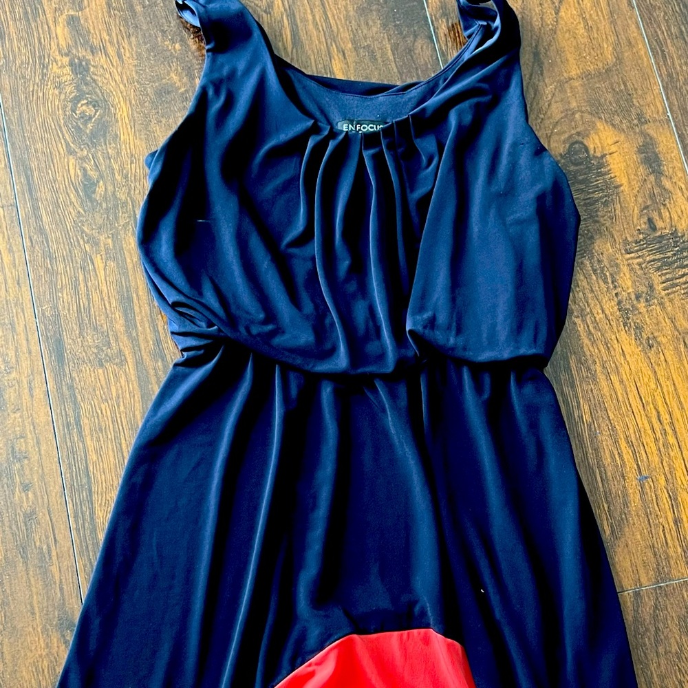 Enfocus Petite navy blue with peach and white dress size 8P